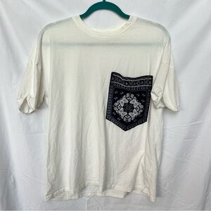 Zara tee shirt with large blue beaded pocket, size small